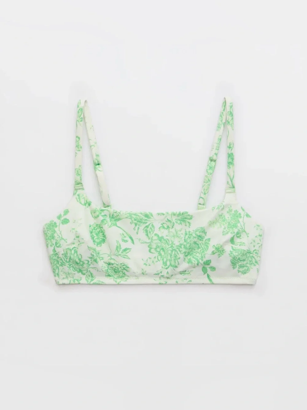 NWT Aerie Straight Scoop Bikini Top in White + Green Floral - Size S